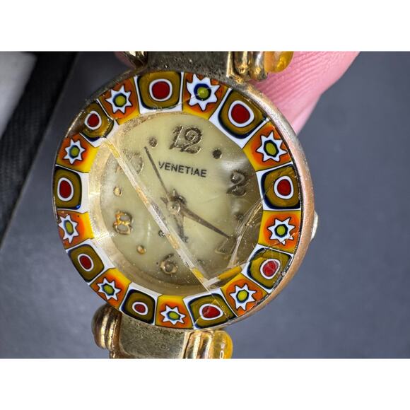 Ladies Venetiae Art Glass Millefiori Glass Gold Tone Tortoise Shell Bangle Band main image 8